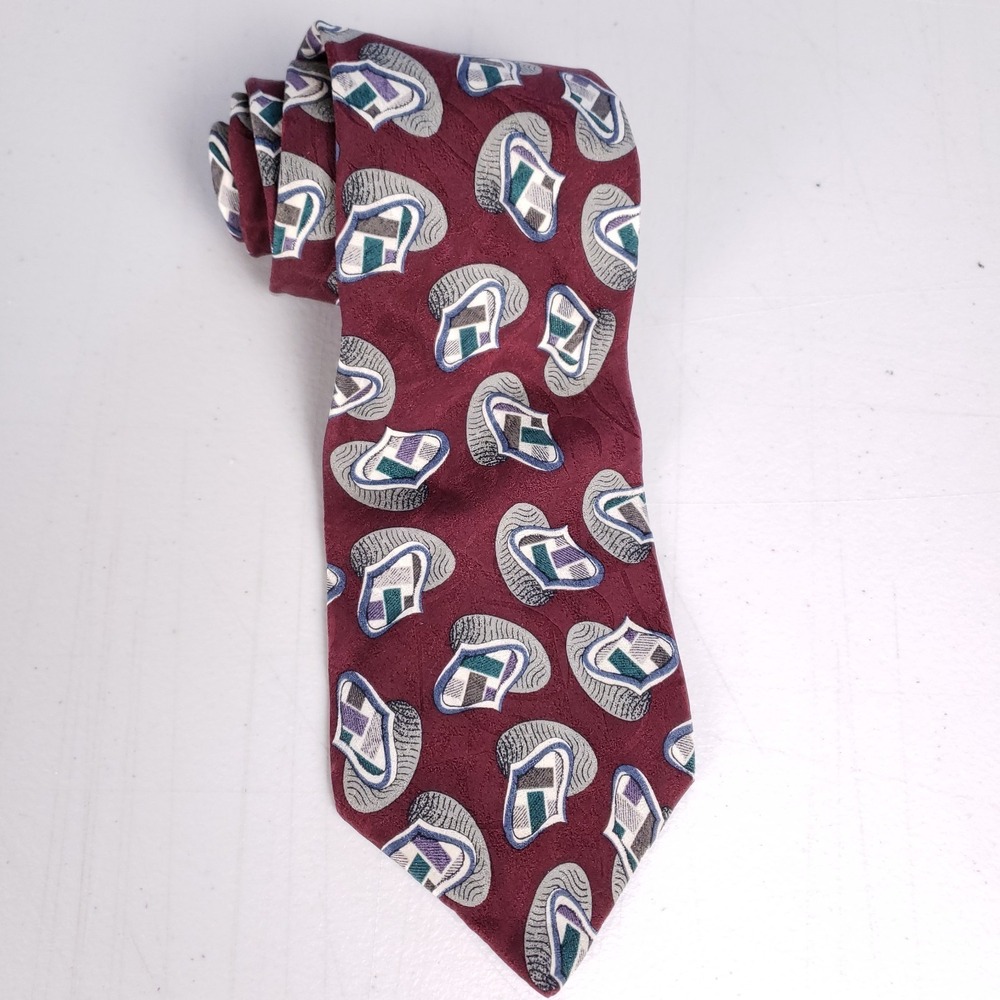Leo Chevalier Tie Retro Geometric‎ Print One Size Burgundy Power Tie